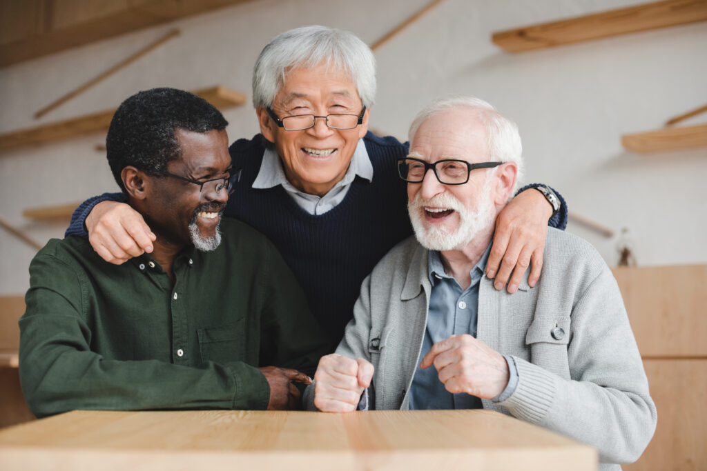 group of multiethnic senior friends having a good time